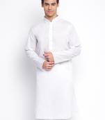 White plain Pattern Straight men kurta