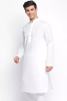 White plain Pattern Straight men kurta