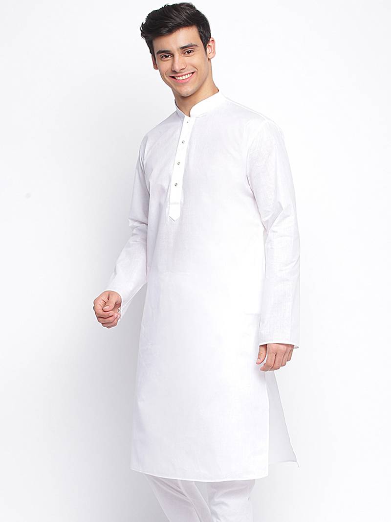 White plain Pattern Straight men kurta