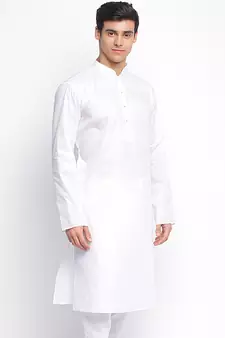 White plain Pattern Straight men kurta