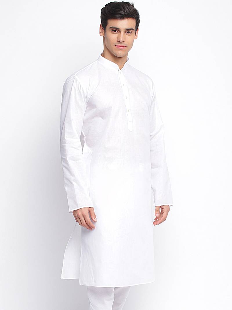 White plain Pattern Straight men kurta