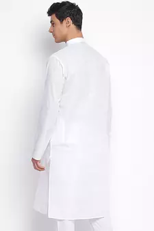 White plain Pattern Straight men kurta