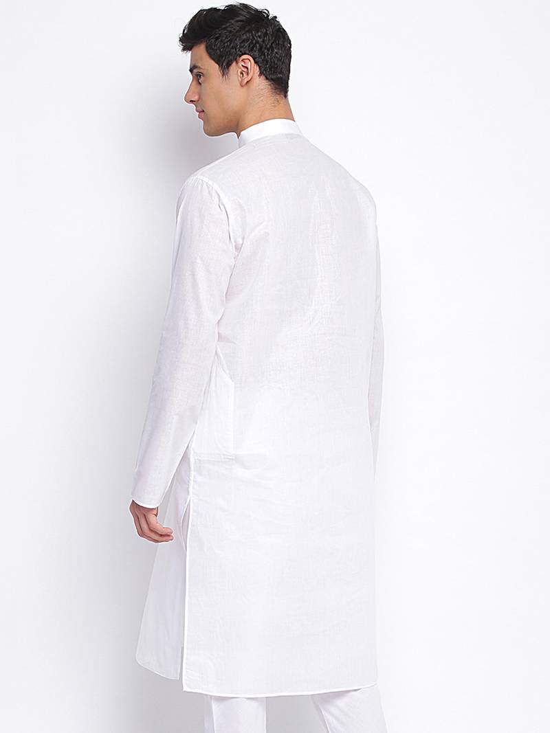 White plain Pattern Straight men kurta