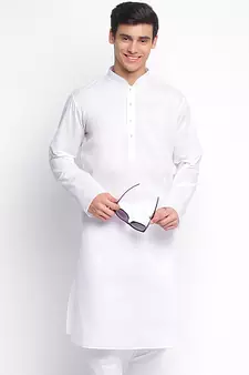 White plain Pattern Straight men kurta