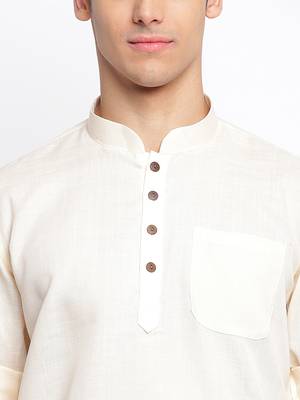 Beige plain Rolled Up Sleeves Short men kurta 6