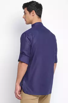Deep Blue plain Rolled Up Sleeves Short men kurta