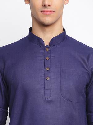 Deep Blue plain Rolled Up Sleeves Short men kurta 6