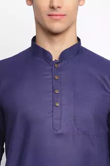 Deep Blue plain Rolled Up Sleeves Short men kurta