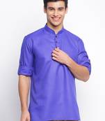 Ink Blue plain Rolled Up Sleeves Short men kurta