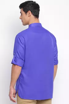 Ink Blue plain Rolled Up Sleeves Short men kurta