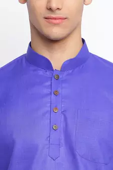Ink Blue plain Rolled Up Sleeves Short men kurta