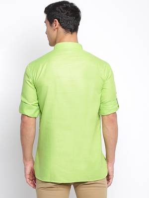 Light Green plain Rolled Up Sleeves Short men kurta 4