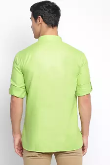Light Green plain Rolled Up Sleeves Short men kurta