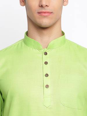 Light Green plain Rolled Up Sleeves Short men kurta 6