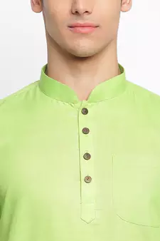 Light Green plain Rolled Up Sleeves Short men kurta