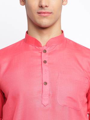 Pink plain Rolled Up Sleeves Short men kurta 6