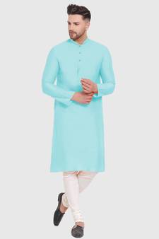 Maya Blue plain Pattern Straight men kurta