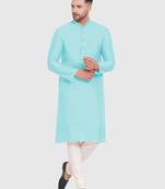 Maya Blue plain Pattern Straight men kurta