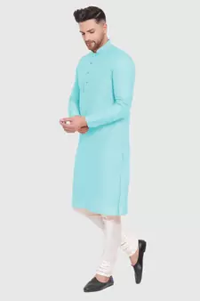 Maya Blue plain Pattern Straight men kurta