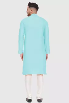 Maya Blue plain Pattern Straight men kurta