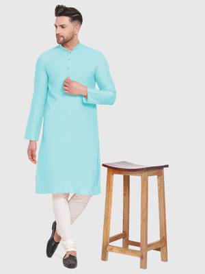 Maya Blue plain Pattern Straight men kurta 5