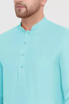 Maya Blue plain Pattern Straight men kurta