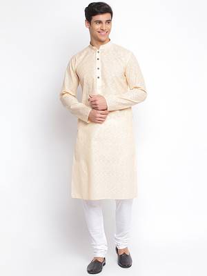 pink Cotton plain Straight men kurta With Churidar 1