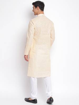 pink Cotton plain Straight men kurta With Churidar 4