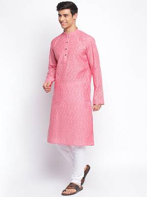 Pink Cotton plain Straight men kurta With Churidar 2