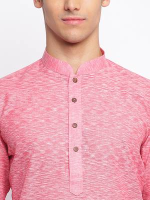 Pink Cotton plain Straight men kurta With Churidar 5