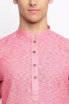Pink Cotton plain Straight men kurta With Churidar