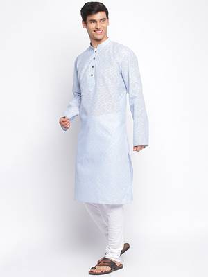 Powder Blue Cotton plain Straight men kurta With Churidar 2