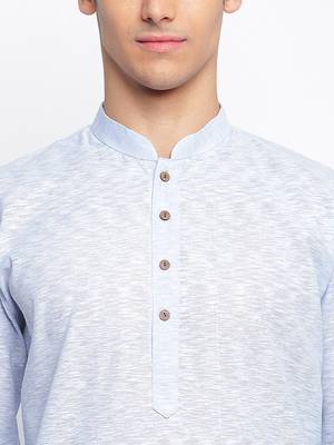 Powder Blue Cotton plain Straight men kurta With Churidar 5