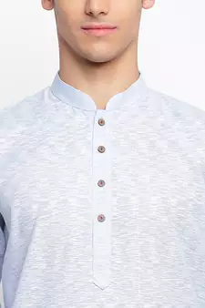 Powder Blue Cotton plain Straight men kurta With Churidar