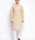 Beige Cotton Chikankari Pattern Straight men kurta With Churidar