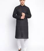 Black Cotton Chikankari Pattern Straight men kurta With Churidar