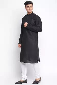 Black Cotton Chikankari Pattern Straight men kurta With Churidar