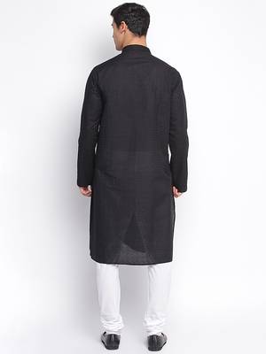 Black Cotton Chikankari Pattern Straight men kurta With Churidar 4