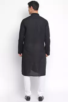 Black Cotton Chikankari Pattern Straight men kurta With Churidar