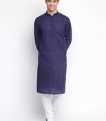 Deep Blue Cotton Chikankari Pattern Straight men kurta With Churidar