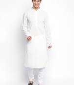 Off White Cotton Chikankari Pattern Straight men kurta With Churidar
