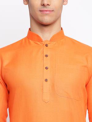 Deep Orange Cotton plain Straight men kurta With Churidar 5