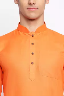 Deep Orange Cotton plain Straight men kurta With Churidar