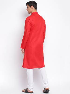 Tomato red Cotton plain Straight men kurta With Churidar 4