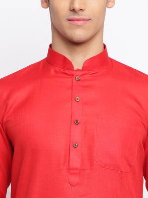 Tomato red Cotton plain Straight men kurta With Churidar 5