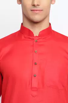 Tomato red Cotton plain Straight men kurta With Churidar