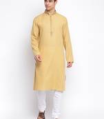 Deep Beige Cotton plain Straight men kurta With Churidar