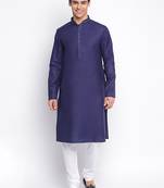 Deep Blue Cotton plain Straight men kurta With Churidar