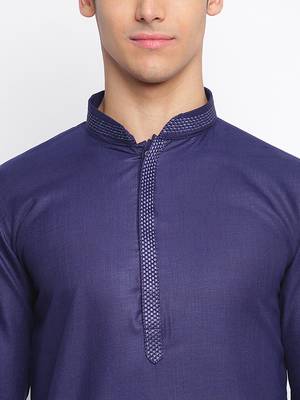 Deep Blue Cotton plain Straight men kurta With Churidar 5
