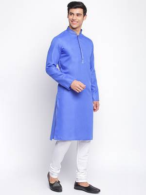 Ink Blue Cotton plain Straight men kurta With Churidar 3